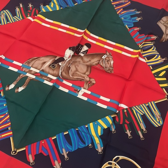 Gucci Red Silk Scarf with Iconic Horse 34”x34” - Picture 6 of 12